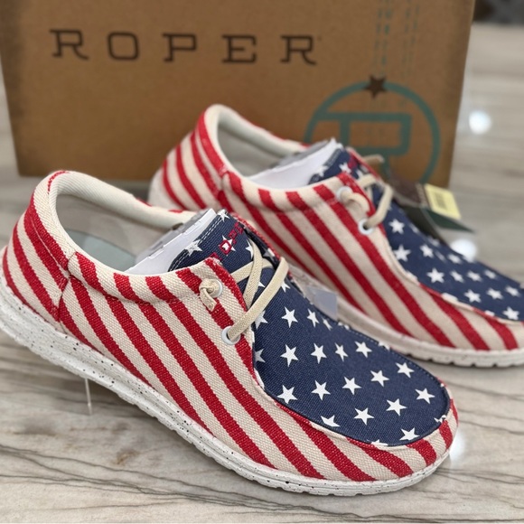 Roper Shoes - Roper Hank Loose-Ace USA Women’s Patriotic Flag Shoes Slip On NWT